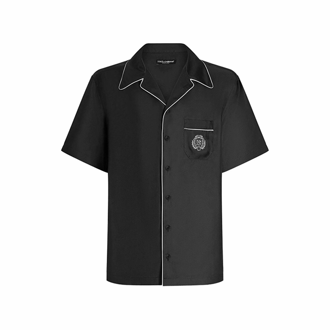 dolce & gabbana silk crest embroidery short sleeve shirt